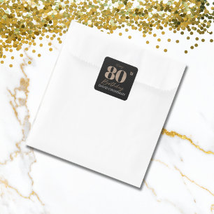 Black & Gold Elegant Glitter 80th Birthday Square Sticker