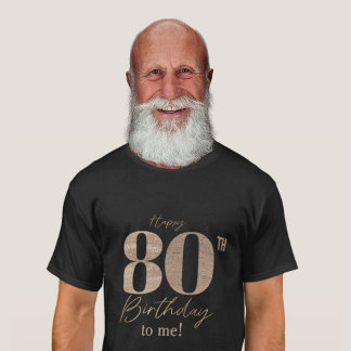 Black & Gold Elegant Glitter 80th Photo Birthday T-Shirt