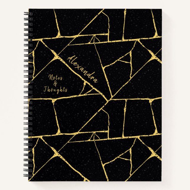 Black Gold Elegant Kintsugi Pottery Japanese Art Notebook (Front)