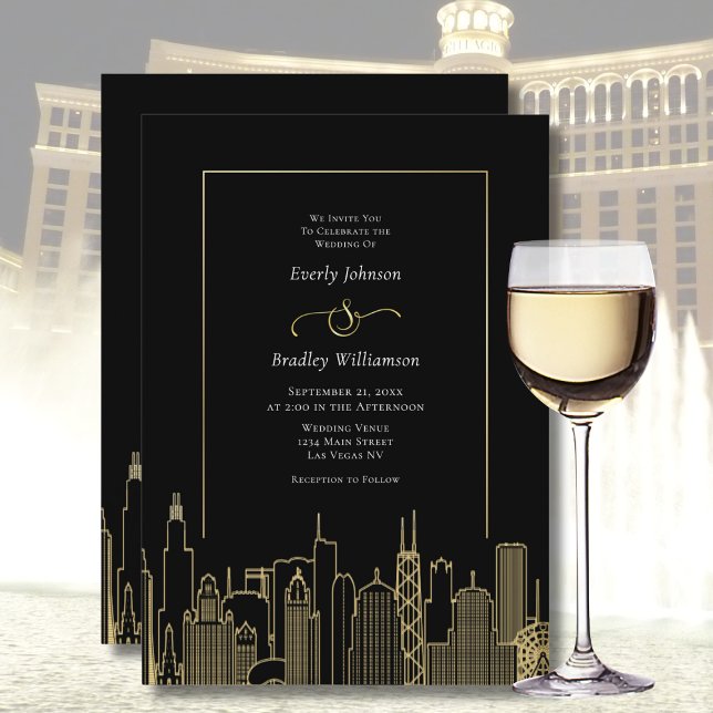 Black Gold Elegant Las Vegas Destination Wedding   Invitation (Creator Uploaded)