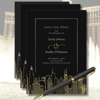 Black Gold Elegant Las Vegas Skyline Save the Date