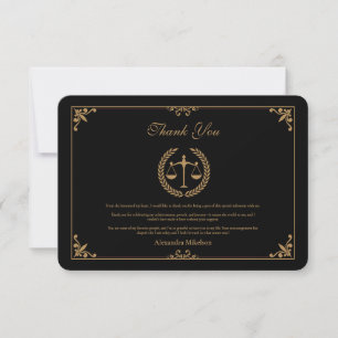 Black Gold Elegant Law School Graduation Thank You Card