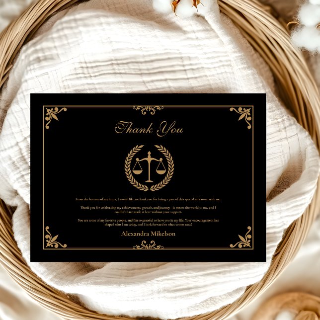 Black Gold Elegant Law School Graduation Thank You Card (Creator Uploaded)