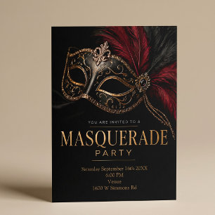 Black & Gold Elegant Masquerade Party Invitation