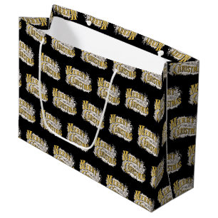 Black Gold Elegant Merry Christmas Rustic Vintage Large Gift Bag