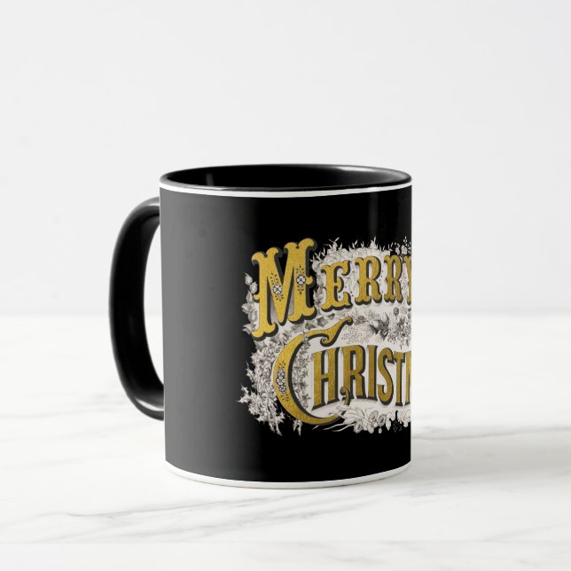 Black Gold Elegant Merry Christmas Rustic Vintage  Mug (Front Left)