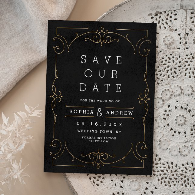 Black & Gold Elegant modern classic wedding Save The Date (Black & Gold Elegant modern classic wedding Save The Date)