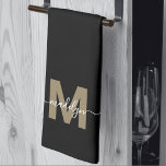 Black Gold Elegant Modern Script Name Monogram Tea Towel<br><div class="desc">Personalised Custom Create Your Own Elegant Black Gold Initial Name Monogram Kitchen Towel. Add a glamourous touch to your kitchen with this sophisticated monogrammed towel. Designed for a tri-fold style, it features a bold flat gold initial (without shimmer or metallic finish) and a flowing black script name, creating a personalised...</div>