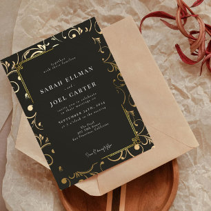 Black Gold Elegant Modern Wedding  Invitation