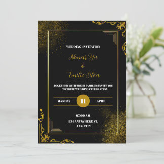 Black Gold Elegant Modern Wedding Invitation