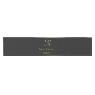 Black & Gold Elegant Monogram Initial Custom  Short Table Runner