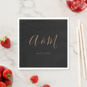 Black Gold Elegant Monogram Wedding Napkin