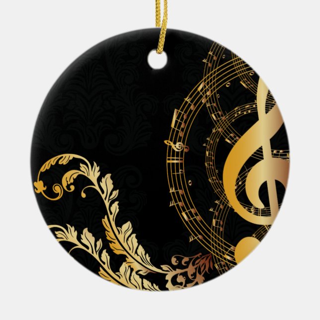 Black Gold Elegant Music Note Ceramic Tree Decoration (Front)