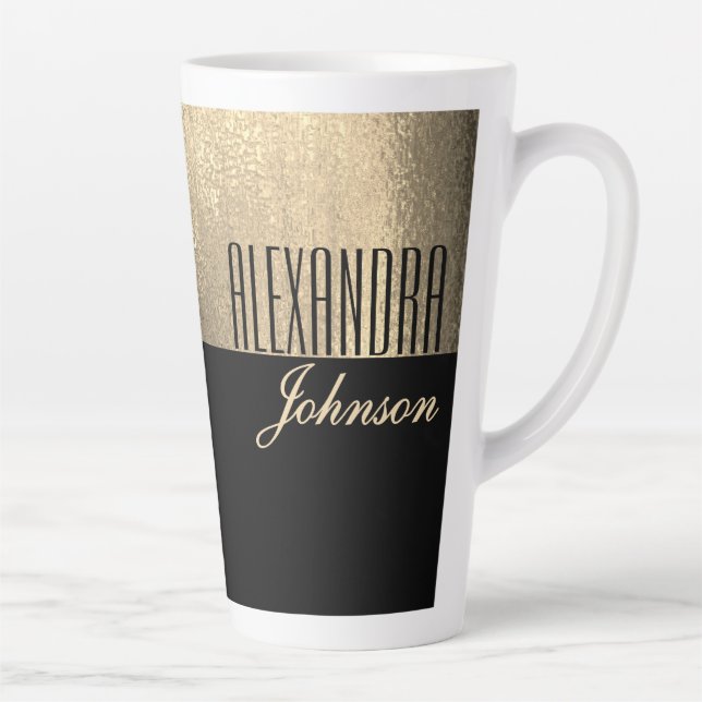 Black Gold Elegant Name Latte Mug (Right)
