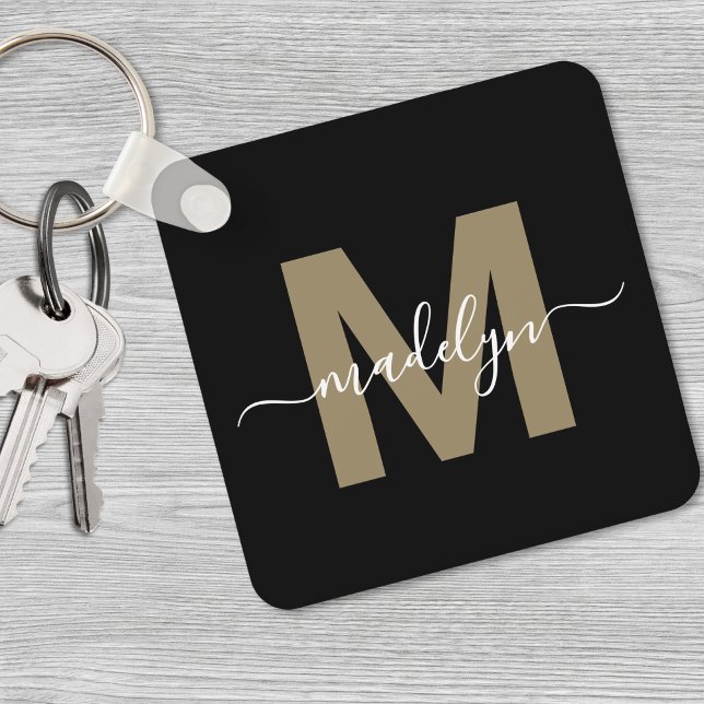 Black Gold Elegant Name Monogram Key Ring (Black Gold Elegant Name Monogram keychain)