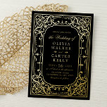 Black Gold elegant ornate romantic vintage wedding<br><div class="desc">Elegant vintage ornate frame design in real foil gold colour on colour editable black background,  romantic and sophisticated,  great for vintage wedding,   romantic formal wedding,  and luxury winter wedding. 
See all the matching pieces in the collection.</div>