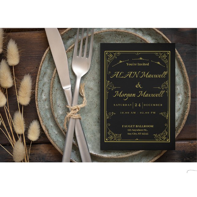Black & Gold Elegant Photo Wedding Foil invitation (Creator Uploaded)