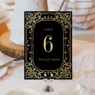 Black & gold elegant romantic vintage wedding table number