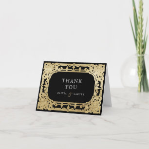 Black & gold elegant romantic vintage wedding thank you card