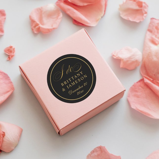 Black Gold Elegant Script I Do Wedding Sticker (Creator Uploaded)