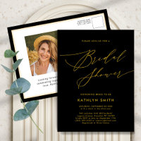 Black Gold Elegant Script Modern Bridal Shower