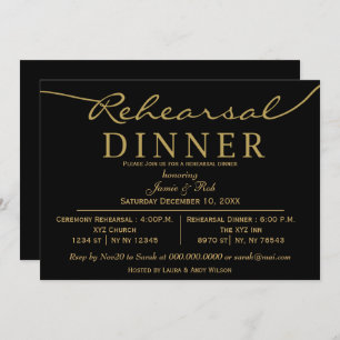 black gold Elegant Script Rehearsal Dinner  Invitation