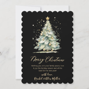 Black Gold Elegant Script Tree Non Photo Christmas Holiday Card