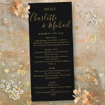 Black Gold Elegant Signature Wedding Menu<br><div class="desc">Elegant black and gold signature wedding menu card featuring signature style names,  this modern menu card can be personalised with your information in chic gold lettering. Designed by Thisisnotme©</div>