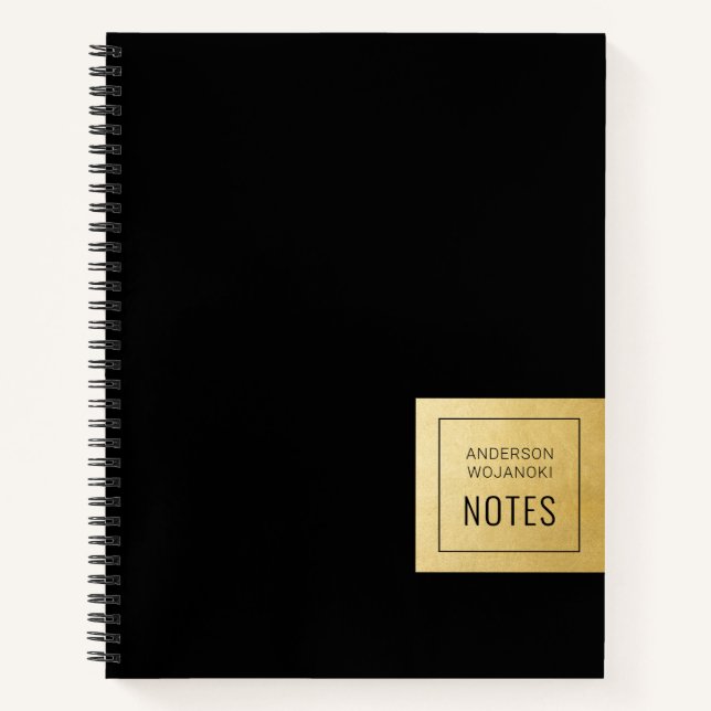 Black Gold Elegant Simple Personalised Notebook (Front)