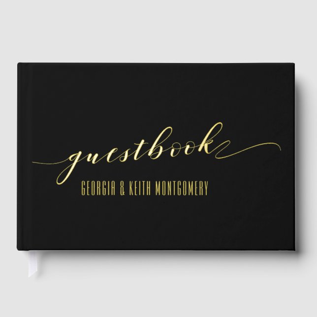 Black & Gold Elegant Wedding  Guest Book (Front)