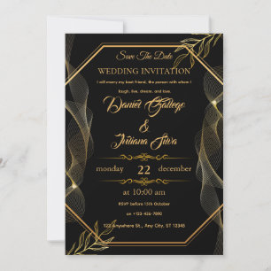 Black & Gold Elegant Wedding Invitation