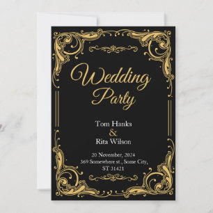 Black & Gold Elegant Wedding Party Invitation