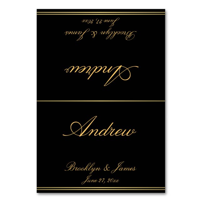 Black Gold Elegant Wedding Place Cards Table Cards (Front)