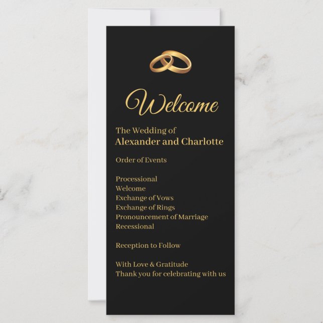 Black Gold Elegant Wedding Program (Front)