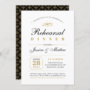 Black & Gold   Elegant Wedding Rehearsal Dinner Invitation
