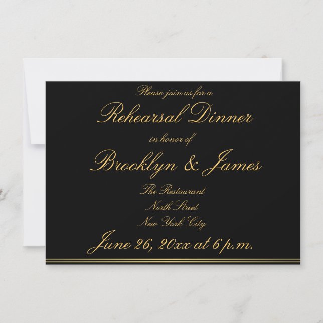 Black Gold Elegant Wedding Rehearsal Invitations (Front)
