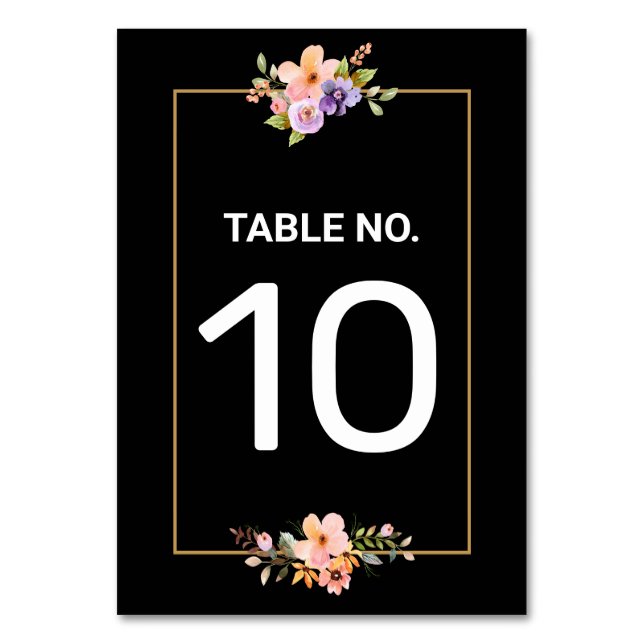 Black Gold Elegant Wedding Table Number Card (Front)
