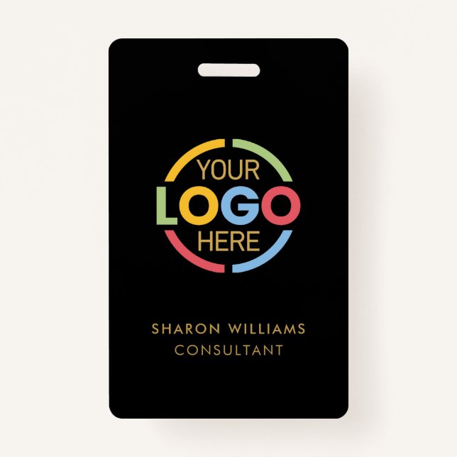 Black Gold Employee ID with Custom Business Logo ID Badge (Front)