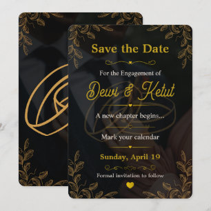 Black Gold Engagement Invitation Save Date Card