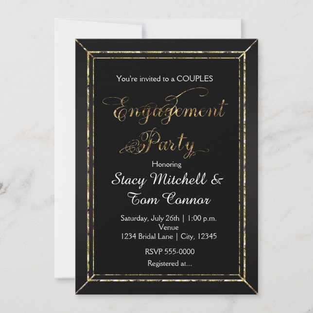 Black Gold Engagement Party Typography Invitation (Front)