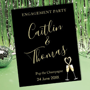 Black & Gold Engagement Party Welcome Sign   Pop 