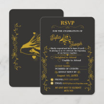 Black Gold Engagement RSVP Card Editable