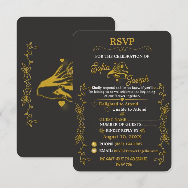 Black Gold Engagement RSVP Card Editable (Front/Back)