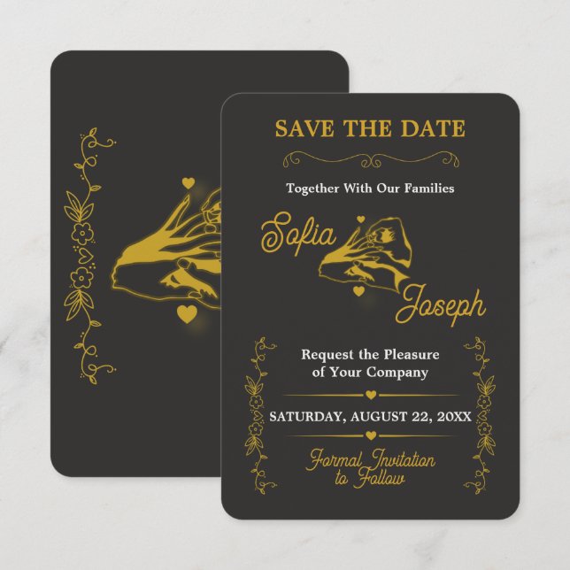 Black Gold Engagement Save the Date Editable (Front/Back)