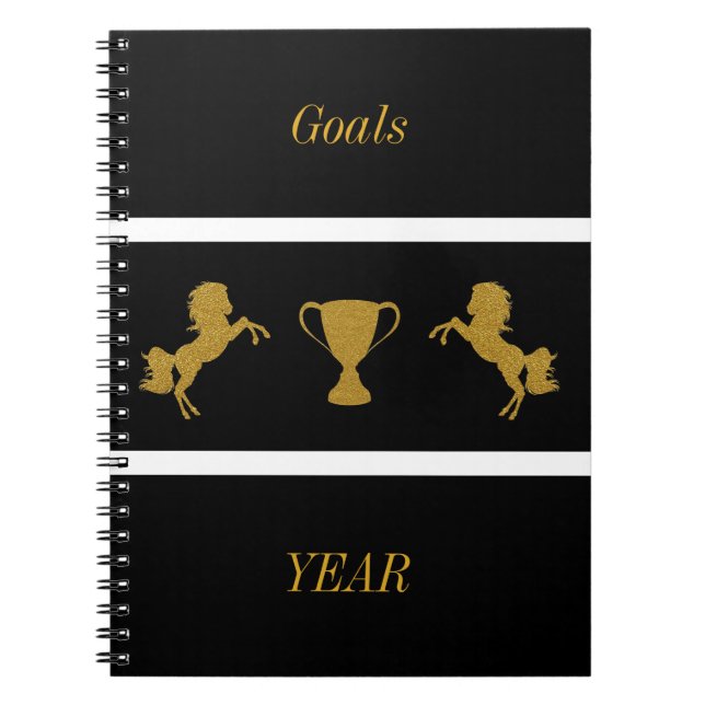 Black & Gold Equestrian Glitter Spiral Notebook (Front)