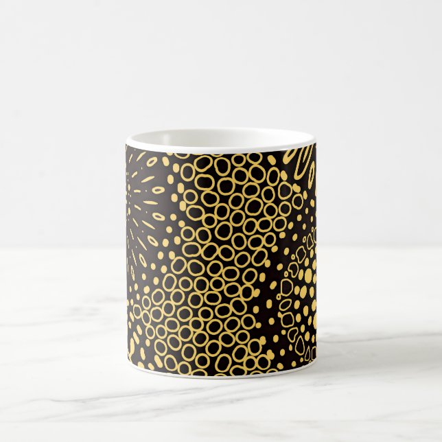 Black Gold Ethnic Floral Pattern Coffee Mug (Center)