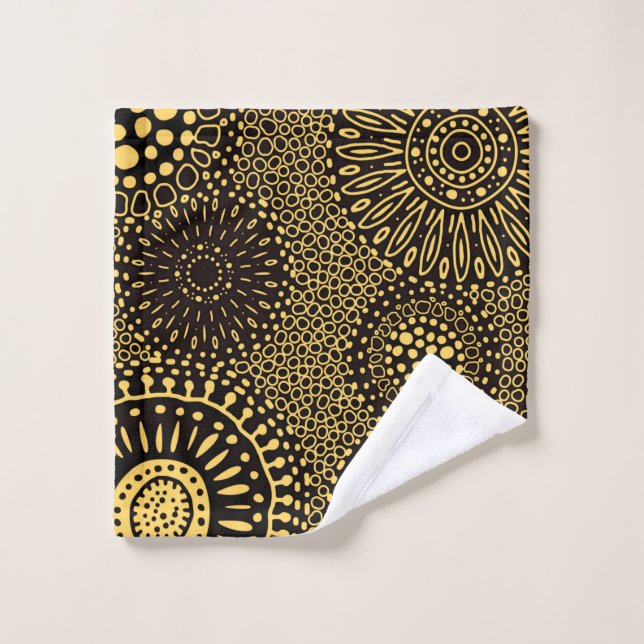Black Gold Ethnic Floral Pattern Wash Cloth (Wash Cloth)