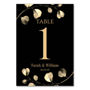 Black & Gold Eucalyptus Wedding Table Number