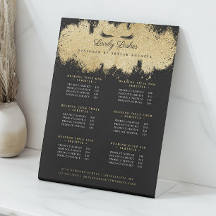 Black & Gold Eyelash Beauty Salon Service List Pedestal Sign