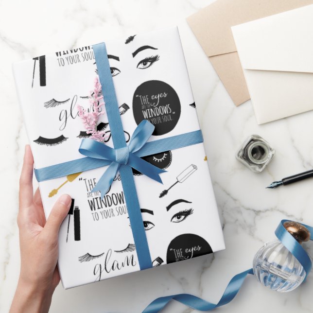 Black Gold Eyelashes Glam Birthday Wrapping Paper (Gifting)